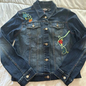 New Harley Davidson Embroidered Denim Jacket Floral RARE!